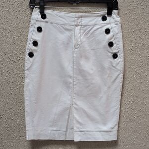 Elegant White A-Line Skirt with Black Button Accents